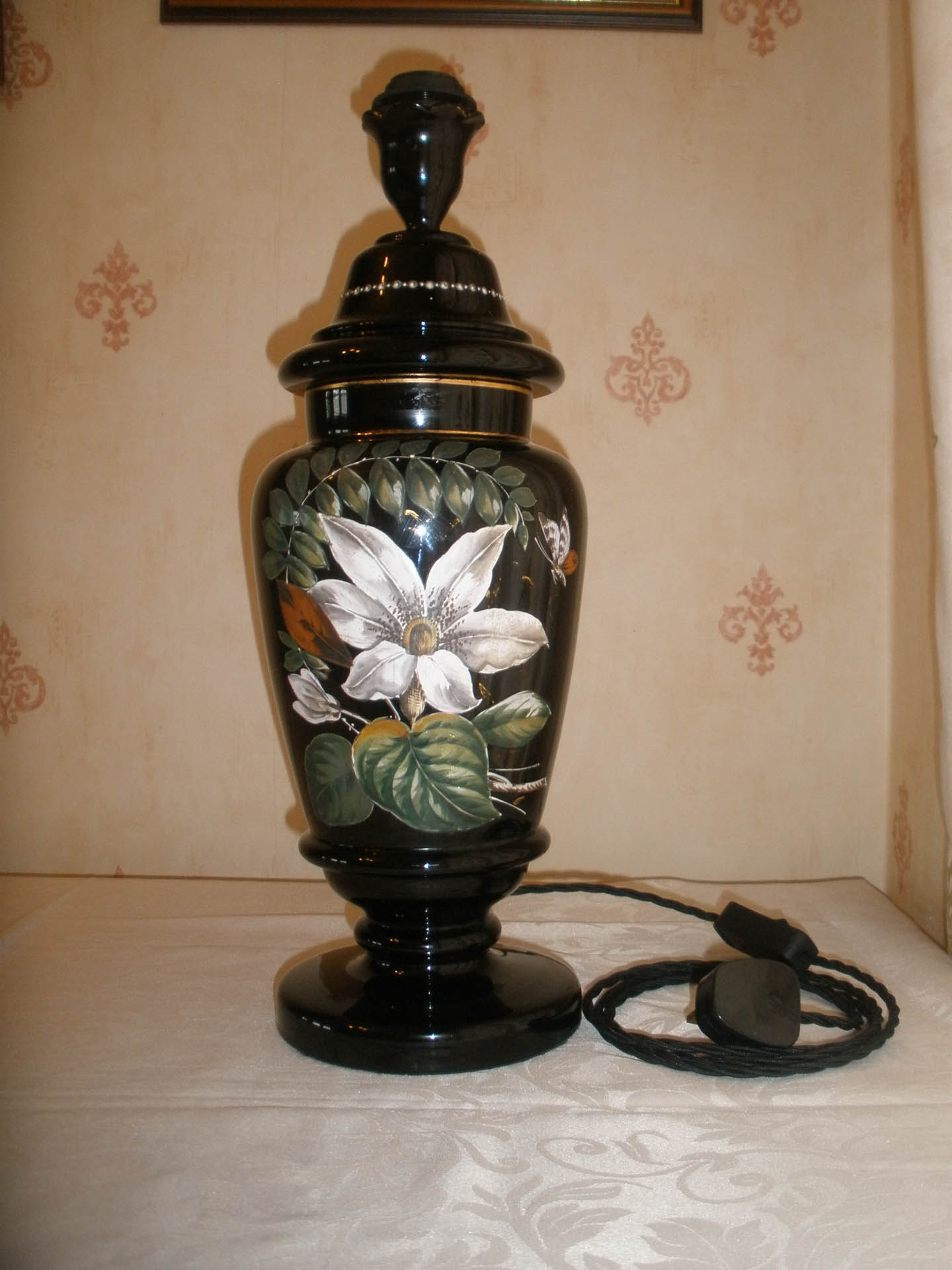 Large Black, Hand -painted Lamp